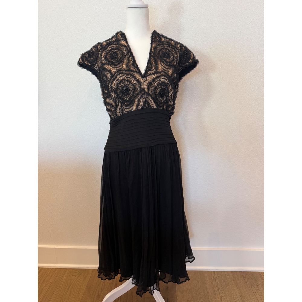 Tadashi Collection Black‎ Lace Dress Cocktail Party Evening Midi Women Size 10